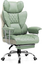 COMHOMA Big and Tall Office Chair, High Back Leather Gaming Chair with Footrest, Executive Ergonomic Office Chairs with Pocket Spring Lumbar Support and with Outward Fixed Soft Armrests