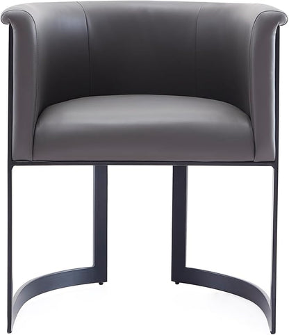 Manhattan Comfort Corso Faux Leather Upholstered Dining Chair, Barrel-Style Foam Padded Seat, Unique Geometric Metal Frame, Fully Assembled Accent Furniture, Grey