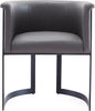 Manhattan Comfort Corso Faux Leather Upholstered Dining Chair, Barrel-Style Foam Padded Seat, Unique Geometric Metal Frame, Fully Assembled Accent Furniture, Grey