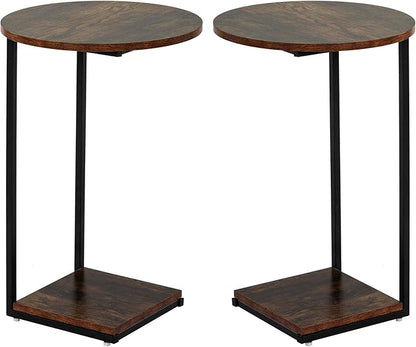 HDANI C Table End Table Set of 2,Round Side Table That Slide Under,C Shaped End Table for Couch,Small Table for Living Room,Bedroom,Rustic Brown