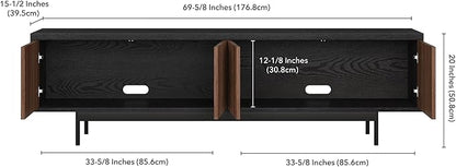 Henn&Hart Rectangular TV Stand for TV's up to 75" in Natural Black/Medium Walnut, for Home, Living Room, Bedroom, Entertainment Room, Office