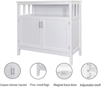 RASOO Buffet Cabinet White Kitchen Sideboard Buffet Storage Server Cupboard Cabinet Console Table with 2 Doors and Adjustable Shelf