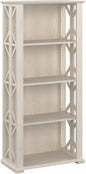 Bush Furniture Homestead 4 Shelf Farmhouse Bookcase in Linen White Oak, Vertical Office Organizer, Home Shelving Unit for Books and Decor, Bookshelf