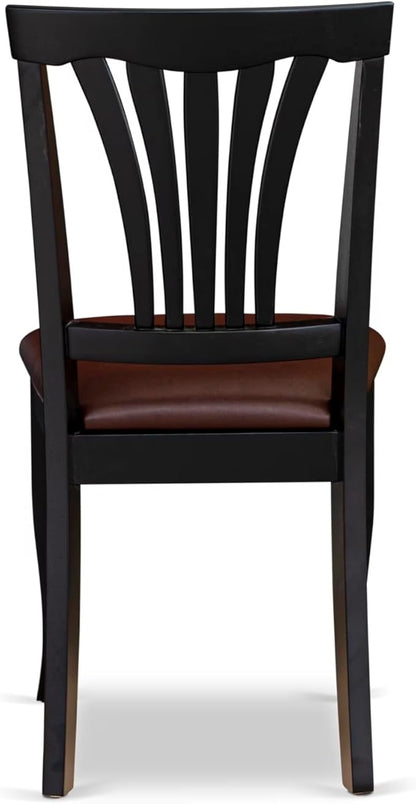 East West Furniture ANAV3-BLK-LC 3 Piece Dining Room Furniture Set Contains a Round Kitchen Table with Pedestal and 2 Faux Leather Upholstered Dining Chairs, 36x36 Inch, Black & Cherry
