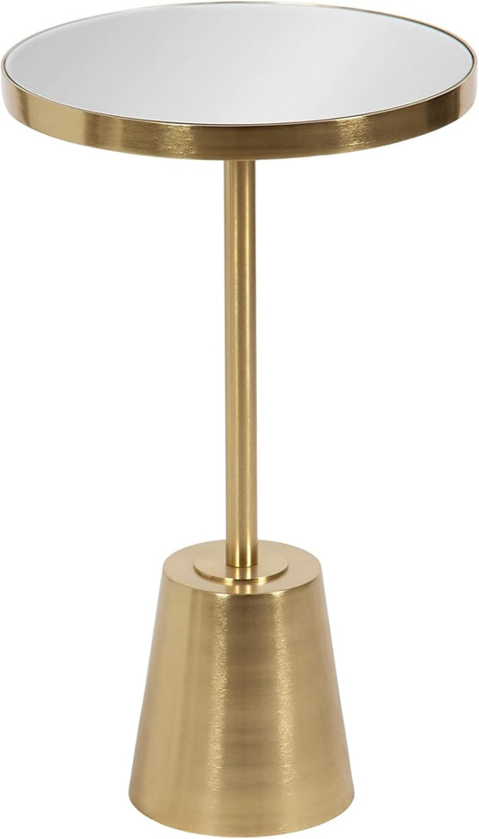 Kate and Laurel Tira Elegant Round Mirrored Side Table, 14 x 14 x 24, Gold, Modern Glam Circle End Table for Use as Bedroom Nightstand or Living Room Plant Stand Table
