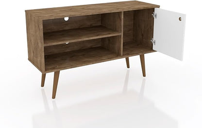 Manhattan Comfort Liberty Mid Century Modern TV Stand for Televisions up to 46 Inches, Bedroom and Living Room Entertainment Center with Storage, Shelves, and Cabinet, 43" Wide, Rustic Brown/White