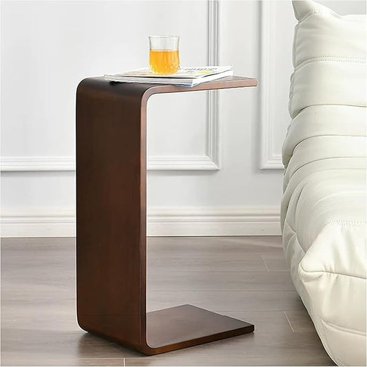 C Shaped End Table 24.4in High, Solid Wood C Side Table for Couch Sofa and Bed, Sofa Tables That Slide Under for Space Saving, Small Snack C Tables for Living Room Bedroom (H 24.4″ - Brown, 1)
