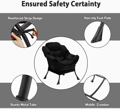 Lazy Chair Thick Padded, Comfy Velvet Accent Lounge Chair with Stable Frame, Leisure Sofa Armchair with Armrests and Side Pocket, Reading Chair for Bedroom, Living Room, Office, Black