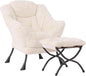 Lazy Chair with Folding Ottoman, Modern Accent Lounge Armchair with Armrests and a Side Pocket & Foldable Footstool, Leisure Reading Chair for Living Room, Bedroom, Dorm & Office, Plush Beige