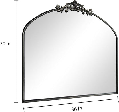 Wall Mirror Window Decorative Traditional Mirrors Antique Arched Farmhouse for Living Room Bedroom Entryway Bathroom Vanity 30 * 36 * 1.2,Black