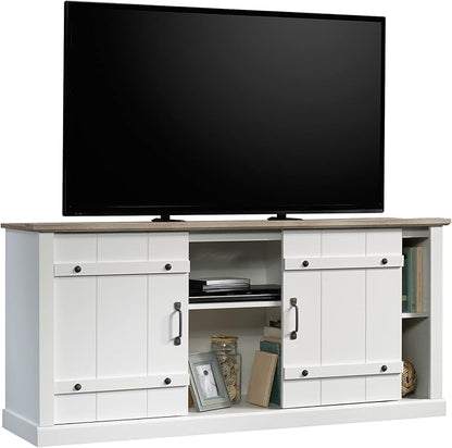 Sauder Miscellaneous Entertainment Farmhouse TV Stand, for TVs up to 70", Soft White Finish