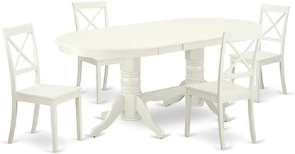 East West Furniture VABO5-LWH-W 5 Piece Kitchen Table Set for 4 Includes an Oval Dining Room Table with Butterfly Leaf and 4 Solid Wood Seat Chairs, 40x76 Inch, Linen White