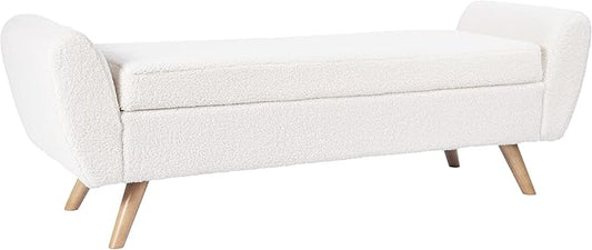 HomePop Modern Storage Bench with Wood Legs Home Décor|Bench with Storage for Living Room & Bedroom - Sherpa Cream