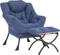 Lazy Chair and Ottoman, Large Accent Lounge Chair with Armrests and a Side Pocket, Modern Leisure Upholstered Sofa Reading Armchair with Footrest for Bedroom, Living Room, Dorm Rooms, Office