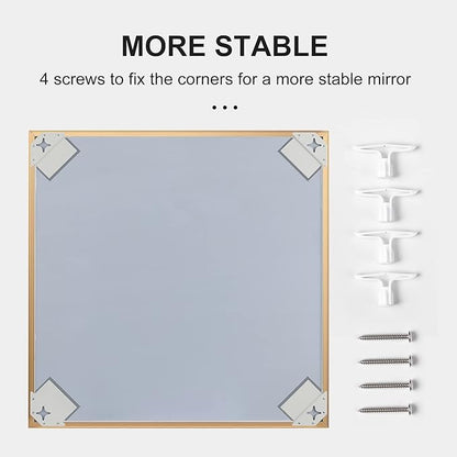 30x30 Inch Gold Mirror with Beveled Trim, Aluminum Frame Bathroom Vanity Mirror, Copper-Free Mirror, Rectangle Wall Mounted Mirror, Modern Rectangular Mirror Horizontal or Vertical