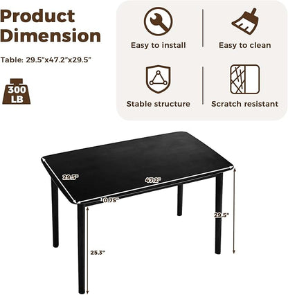 DELAVIN 47.2" Rectangle Solid Wood Dining Table, Modern Kitchen Table, Oak Dining Room Table, Easy Assembly, Black
