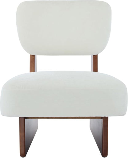 Christopher Knight Home Mores Low Profile Accent Chair Set of 2, Modern Living Room Armless Lounge Chair, Fabric Comfy Reading Chair for Bedroom, Wooden Frame and Thick Padded Seat, White+Walnut