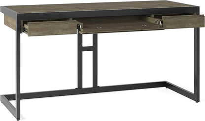 SIMPLIHOME Erina SOLID ACACIA WOOD Industrial 60 inch Wide Writing Office Desk in Distressed Grey for the Office Desk, Writing Table, Workstation and Study Table