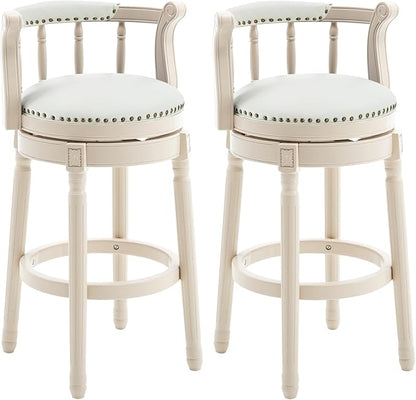 Cow top Leather Wooden Bar Stools, 360 Degree Swivel Bar Height Chair with Backs for Home Kitchen Counter, Morden Chair Barstools (Ivory Wood 2pcs-Cream Seat, Bar Height-Seat Height 29.5”)