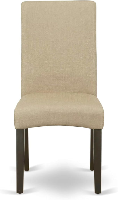 East West Furniture HEDR7-CAP-03 7 Piece Kitchen Table & Chairs Set Consist of a Rectangle Dining Table with Pedestal and 6 Brown Linen Fabric Parson Chairs, 42x72 Inch, Cappuccino