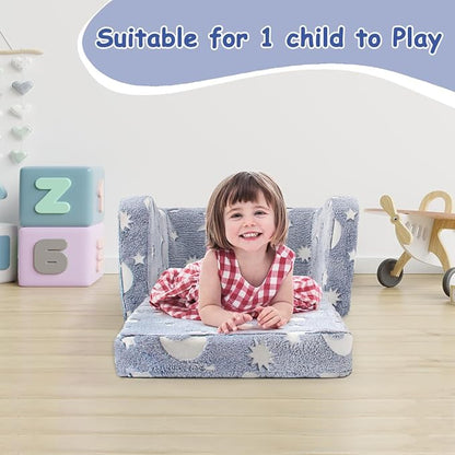 Kids Toddler Chair, 2-in-1 Toddler Couch Fold Out, Convertible Chairs for Toddlers Comfy Sofa to Lounger with Glow in The Dark Feature, Soft for Girls and Boys, Glowing Starry Sky