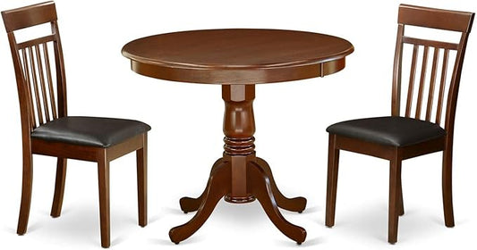 East West Furniture ANCA3-MAH-LC 3 Piece Kitchen Table Set for Small Spaces Contains a Round Dining Room Table with Pedestal and 2 Faux Leather Upholstered Chairs, 36x36 Inch, Mahogany