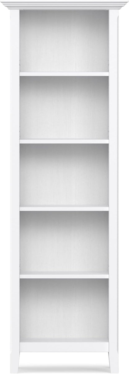 SIMPLIHOME Amherst Bookcase - 70 inch Tall 5-Shelf Solid Wood Bookshelf in White, Transitional Storage for Living Room, Study Room or Office with Adjustable Shelves and Tapered Legs