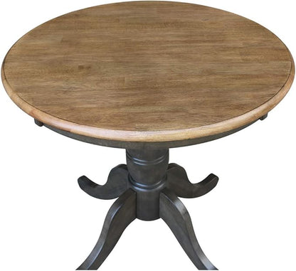 IC International Concepts 30" Round Top Pedestal Dining Table, 40.9" High, Hickory/Washed Coal