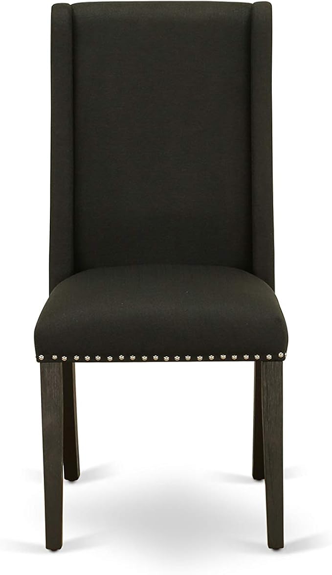 East West Furniture X697FL624-6 6 Piece Dinette Set Contains a Rectangle Dining Table with X-Legs and 4 Black Linen Fabric Parson Chairs with a Bench, 40x72 Inch, Multi-Color