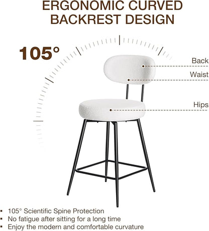 HOMMPA Counter Height Swivel Bar Stools Set of 4 Boucle Barstools 26'' Upholstered Modern Counter Barstools with Back Metal Legs Bar Stools Chairs for Kitchen Counter Island White