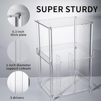 Antilope 18x14 Acrylic Record Player Stand with Vinyl Storage, 3 Tiers Large Turntable Stand Holder Up to 200 Albums, Record Player Table Cabinet Organizer for Living Room Bedroom Corner (Clear)