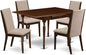 East West Furniture MZLA5-MAH-04 5 Piece Dining Room Furniture Set Includes a Rectangle Dining Table with Dropleaf and 4 Light Tan Linen Fabric Upholstered Chairs, 36x54 Inch, Mahogany