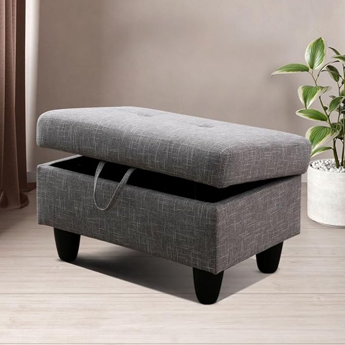Grey-2 L-Shaped 3-Piece Linen Sofa with Storage Ottoman Set, Sectional Couch Sofa Set for Living Room, Office, Small Space