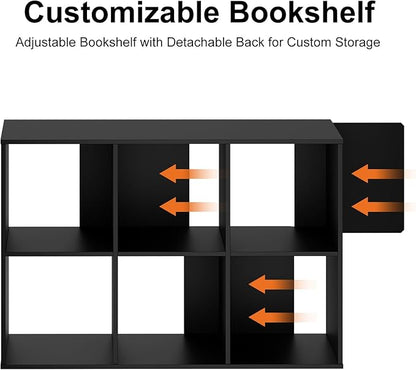 Sweetcrispy 6 Cube Storage Organizer - Open Cube Bookshelf with 3 Removable Back Panels, Display Storage Bookcase for Living Room, Bedroom, Entrance Hall, Home Office，36" L×11.6" W×24" H, Deep Black
