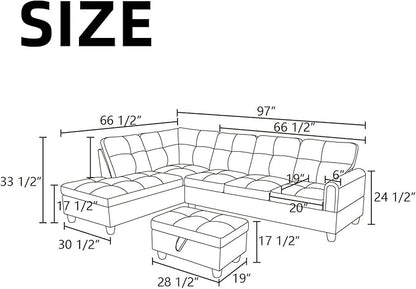 NAYSAYE Sectional Couch with Ottoman Storage, L Shaped Couch Sofa Furniture Sets, Modern Comfy Modular Comfy Sofa for Living Room Bedroom, Office and Apartment, Blue