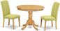 East West Furniture ANEN3-OAK-07 3 Piece Dining Room Furniture Set Contains a Round Kitchen Table with Pedestal and 2 Limelight Linen Fabric Parson Dining Chairs, 36x36 Inch, Oak