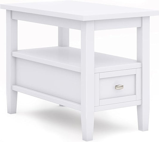 SIMPLIHOME Warm Shaker SOLID WOOD 14 inch Wide Rectangle Transitional Narrow Side Table in White for the Living Room and Bedroom