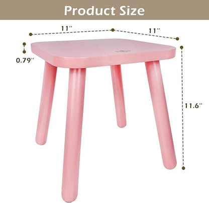 BEE&OAK Wooden Step Stools for Adults, Solid Rubber Wood Non-Slip Step Foot Stool, Heavy Duty 300 lbs One Step Stool for Bedroom, Bathroom, Kitchen,Outdoor (Pink, 11" (D) x 11"(W) x 11.8"(H))