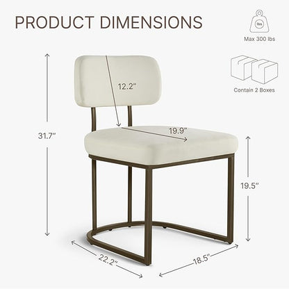 Dining Chairs Set of 6, Upholstered Modern Kitchen Chairs with Ergonomic Backrest, Fabric Cushion Seat & Metal Legs for Living Room, Restaurant, and Café, Ivory, 2Boxs