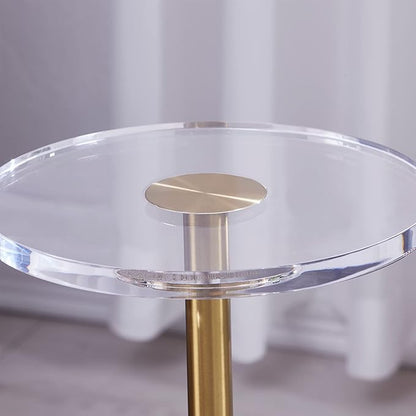 LIKENOW Furniture Acrylic Side Table,Clear Small Round End Table for Living Room,Bedroom,Office | Modern Nightstand with Gold Post for Drink,Food,Snack,Assembly