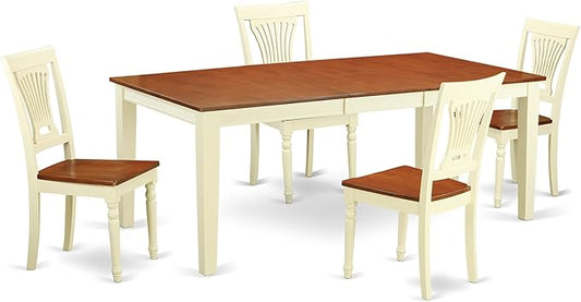 East West Furniture QUPL5-WHI-W 5 Piece Modern Dining Table Set Includes a Rectangle Wooden Table with Butterfly Leaf and 4 Dining Chairs, 40x78 Inch, Buttermilk & Cherry