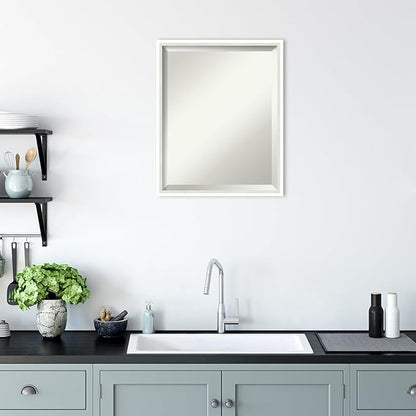 Amanti Art White Bathroom Mirror for Over Sink, 21x17 Lucie White Rectangle Vanity Mirror, Small Modern Wood Frame, Hangs Horizonally and Vertically, Bathroom Wall Decor, Beveled Edge from WI, USA