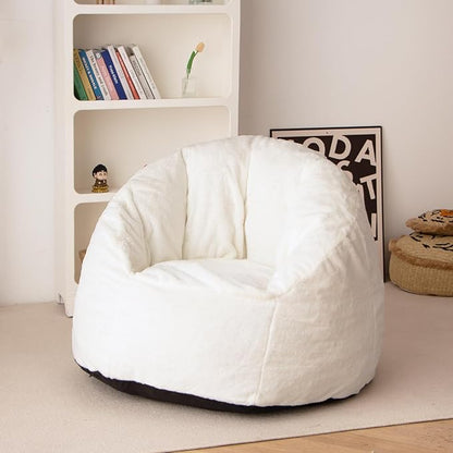 N&V Large Shell Bean Bag Chair, Adult Size Bean Bag Sack, Foam Filling, Includes Removable and Machine Washable Cover, 40in, Soft Faux Fur, White