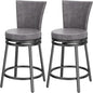 Bar Stools Set of 2, Counter Height Swivel Bar Chair with High Backrest, 24" Round Seat Barstools for Kitchen Island, Pub, Metal Base, Upholstered PU Leather Dining Chairs Grey