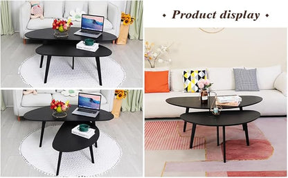 FIRMINANA Mid Century Modern Coffee Table, Oval Black Coffee Table for Living Room & Small Spaces, 47.3" W x 23.63" D x 17.72" H