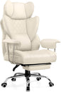 COMHOMA Big and Tall Office Chair, High Back Leather Gaming Chair with Footrest, Executive Ergonomic Office Chairs with Pocket Spring Lumbar Support and with Outward Fixed Soft Armrests