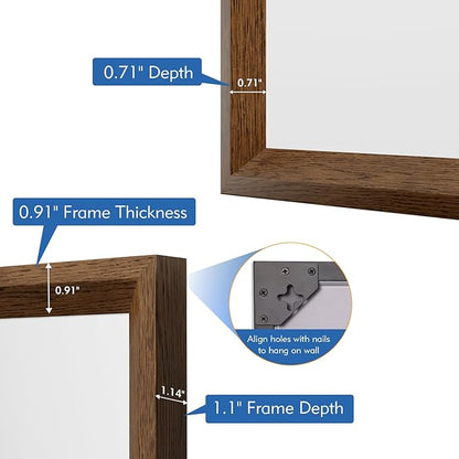 Rectangle Bathroom Mirror 40x36 Inch, Walnut Wood Grain Framed, Anti-Rust & 4mm Tempered Glass, Horizontal/Vertical Hanging Vanity Mirror for Bathroom & Bedroom