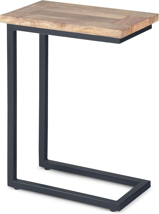SIMPLIHOME Skyler 18-inch Wide Solid Mango/Metal Industrial C-Shaped End Table in Natural/Charcoal for Living Room, Office, or Bedroom, Assembled
