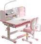 Kids Study Table and Chair Set Pink Adjustable Art Desk for Bedroom Girls Study Table with Large Writing Board Bookshelf and Drawer Kids Functional Desk and Chair Set with LED Light