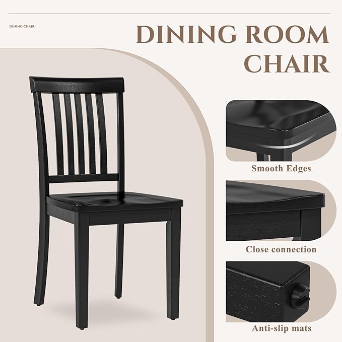 COLAMY Wooden Dining Room Chairs Set of 2, Spindle High Back Windsor Kitchen Side Chair, Farmhouse Dining Chairs for Kitchen, Dining Room, Black